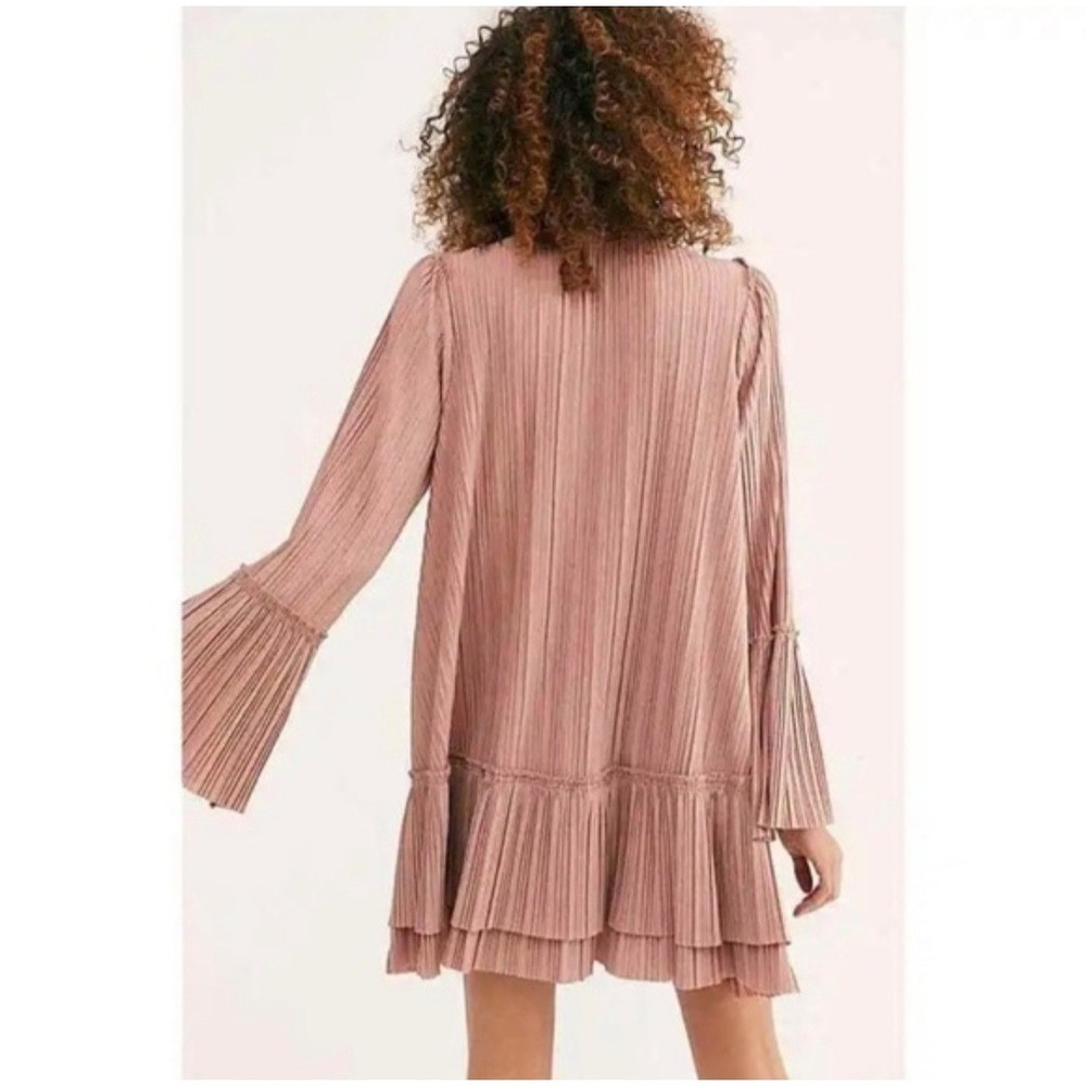 Free People Can't Help It Pleated Swing Dress Size XS Dusty Rose Tassels Flare - Picture 3 of 14